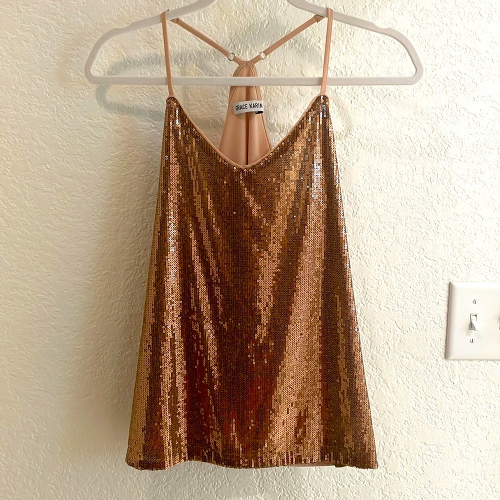 Small Grace Karin Sequin Tank in Rose Gold